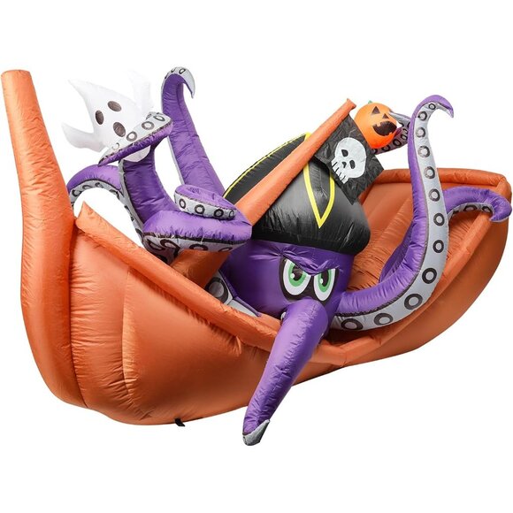 7FT Octopus on Pirate Ship  Halloween Inflatable Decoration with LED Light - Picture 1 of 7